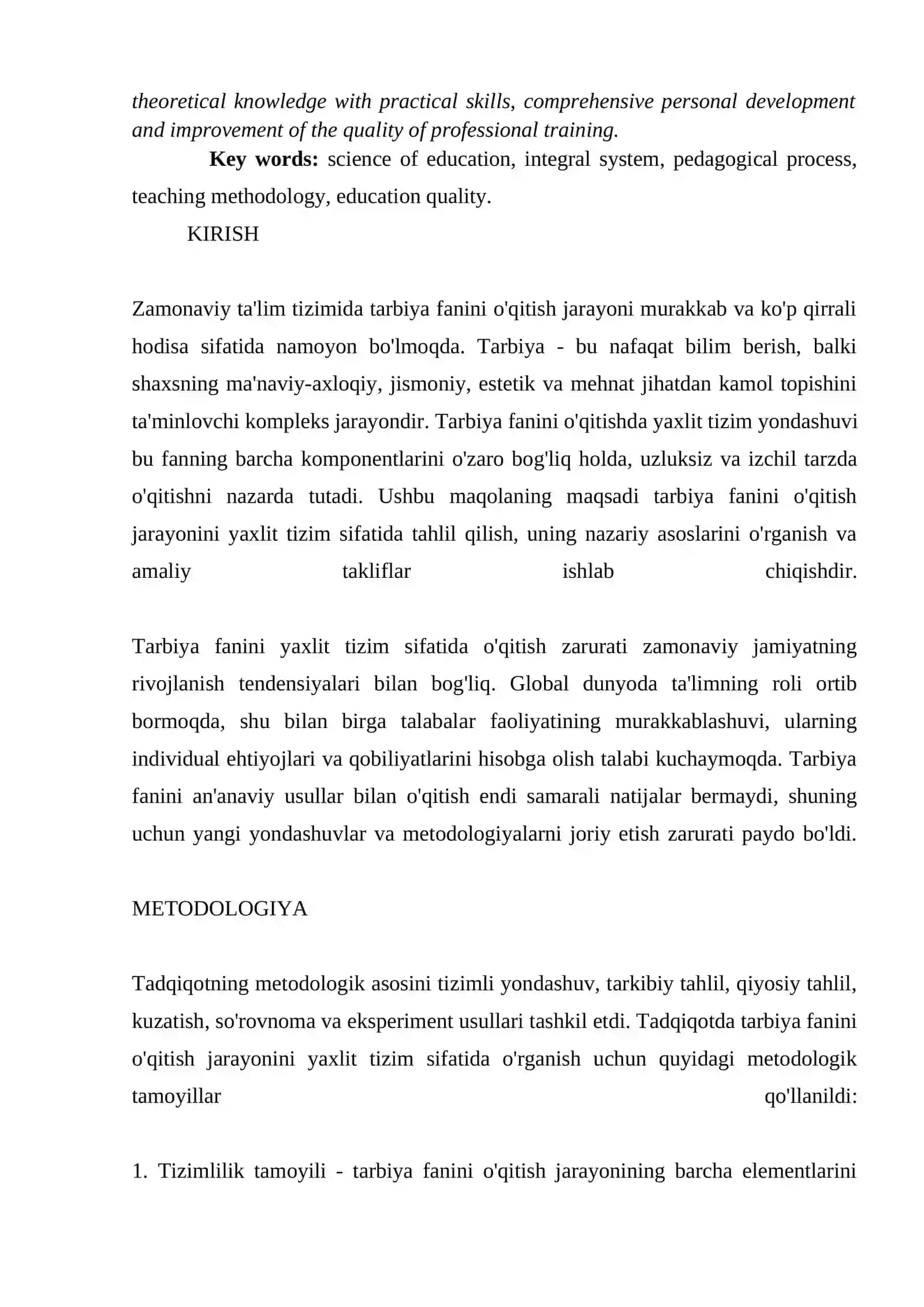 TARBIYA FANINI OQITISH JARAYONI YAXLIT TIZIM SIFATIDA 2