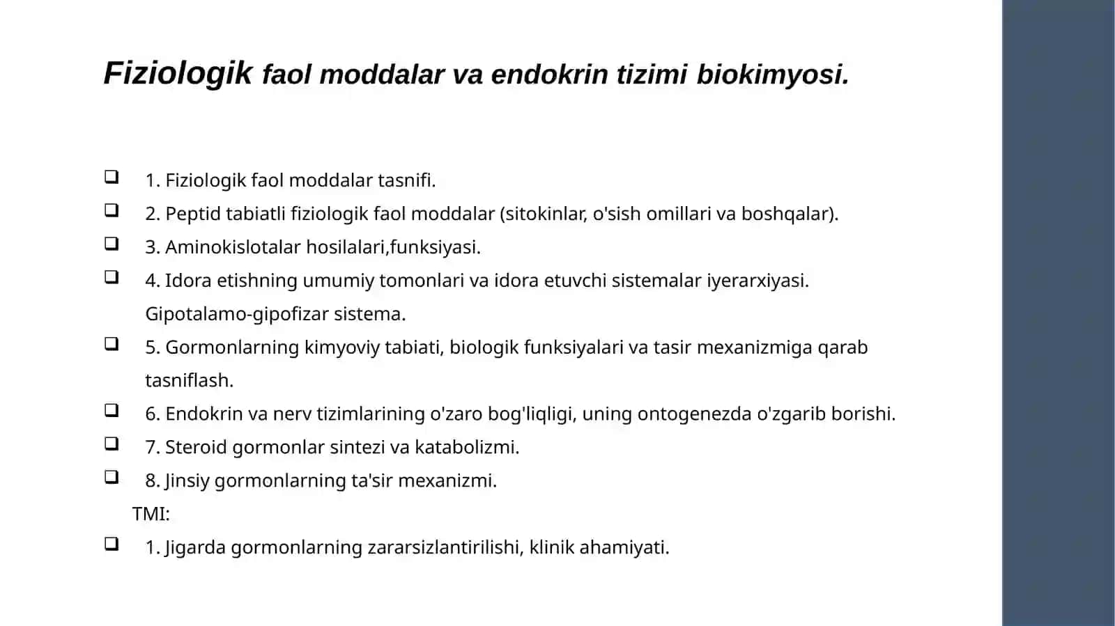 Fiziologik faol moddalar va endokrin tizim biokimyosi 2