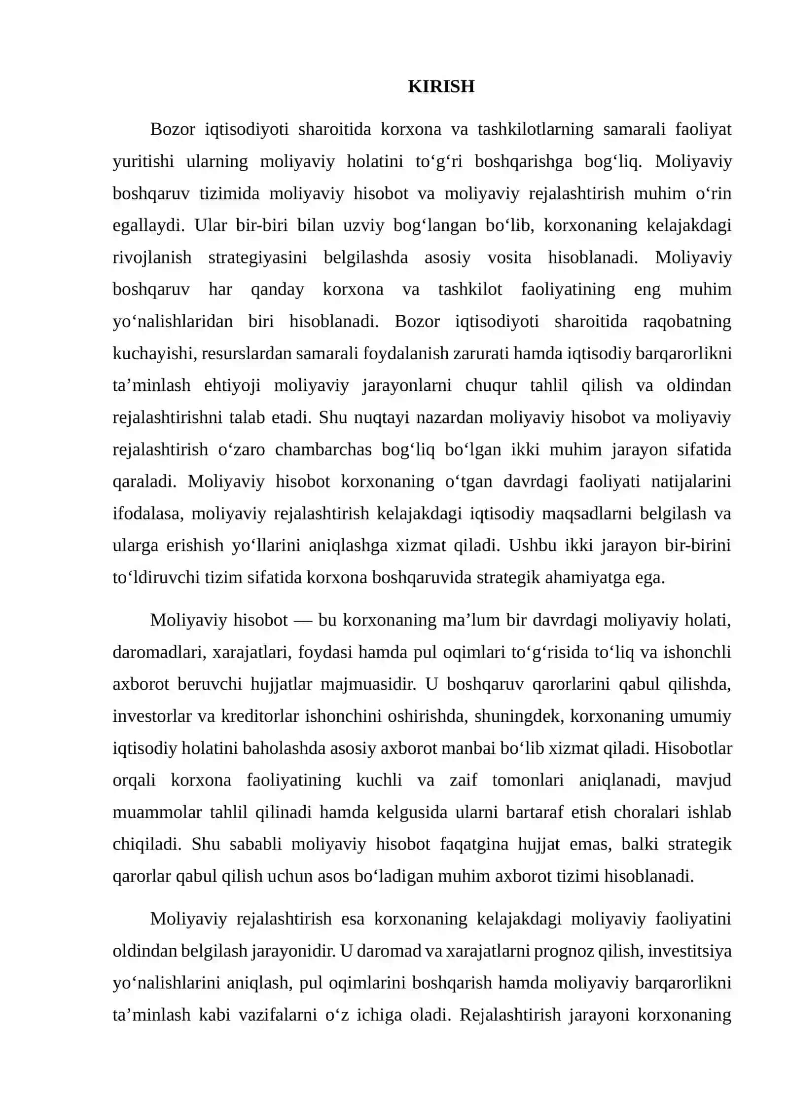 MOLIYAVIY HISOBOT VA MOLIYAVIY REJALASHTIRISH O‘RTASIDAGI BOG‘LIQLIK 2