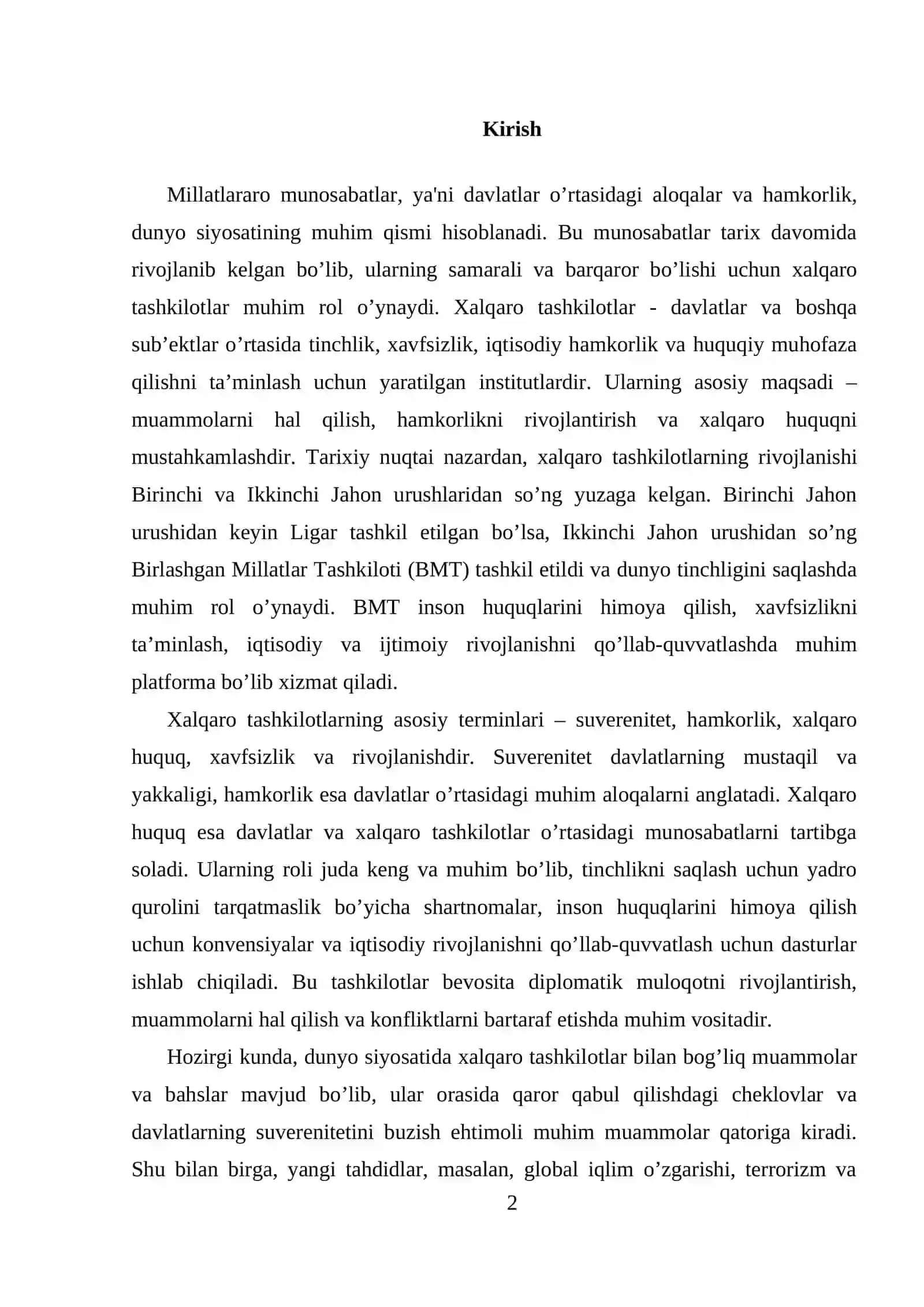 MILLATLARARO MUNOSABATLARDA XALQARO TASHKILOTLARNING O`RNI VA ROLI 2