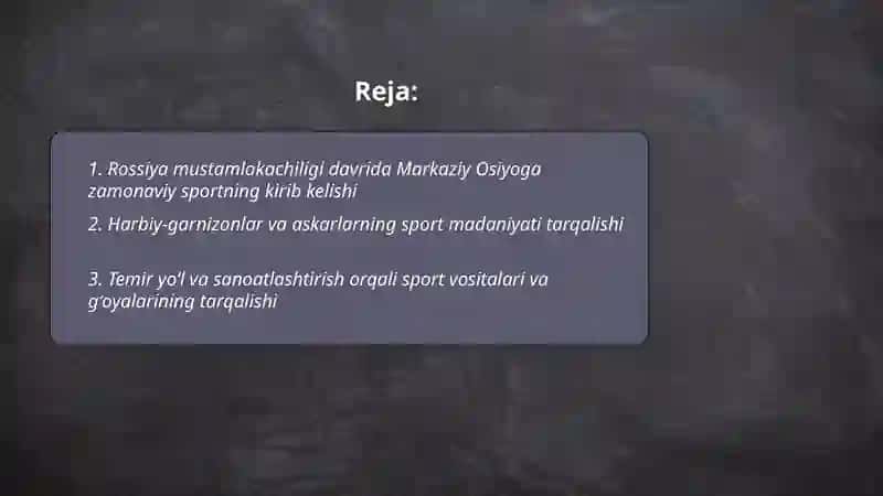 Markaziy Osiyo va Ozbekistonda hozirgi zamon sportining kirib kelishi (19 asr oxiri va 20 asr boshlari) 2