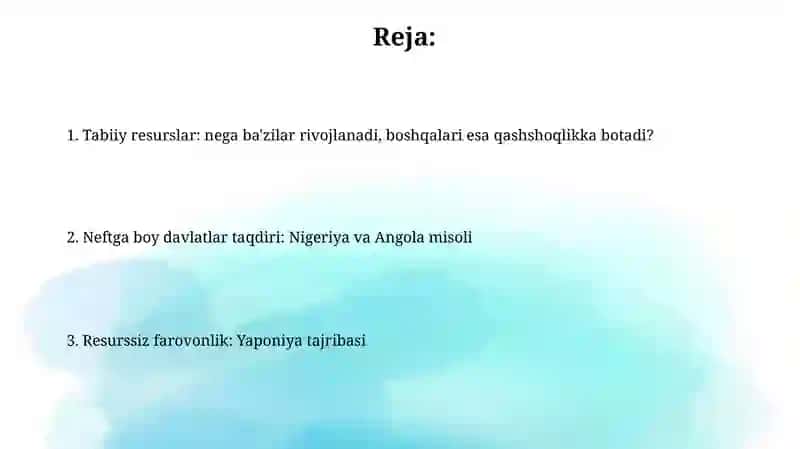 Tabiiy boyliklar: nega ba'zilar rivojlanib, ba'zilar qashshoqlikkabotmoqda? 2