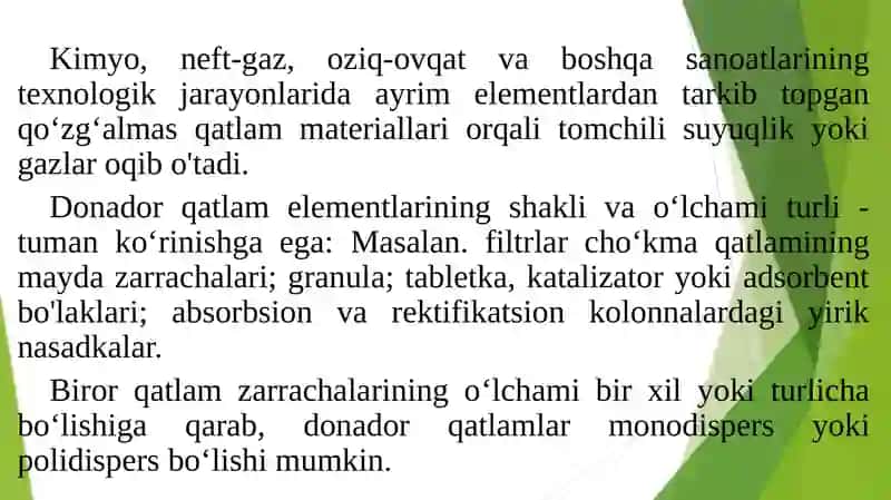 Qo‘zg‘almas va Mavhum Qaynash Qatlamlari Gidrodinamikasi 2