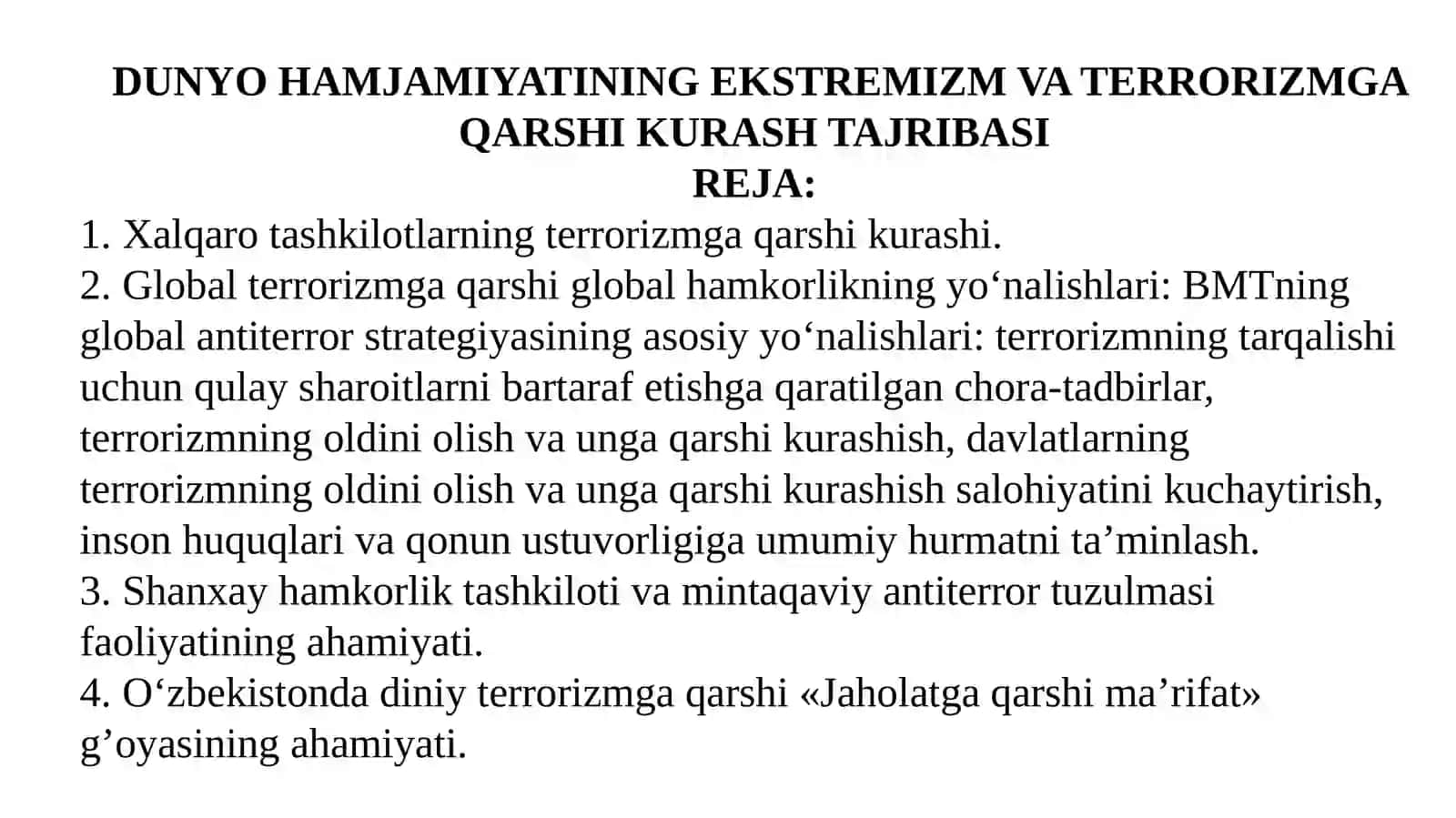 DUNYO HAMJAMIYATINING EKSTREMIZM VA TERRORIZMGA QARSHI KURASH TAJRIBASI 2