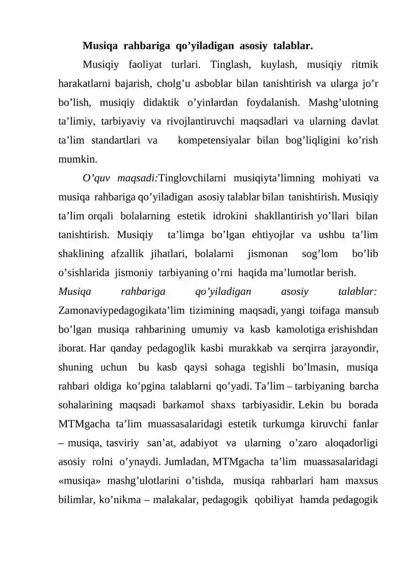 MUSIQA MASHG'ULOTLARIDA TARBIYALANUVCHILARNING IJODKORLIK QOBILIYATINI LOYIHALASHTIRISH VA ULARNING RIVOJLANISHINI DIAGNOSTIK TAHLIL QILISH 2
