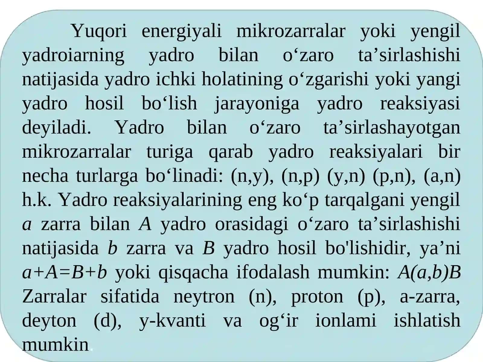 Yadro reaksiyalarining asosiy tushunchalari va ta’rifi 2
