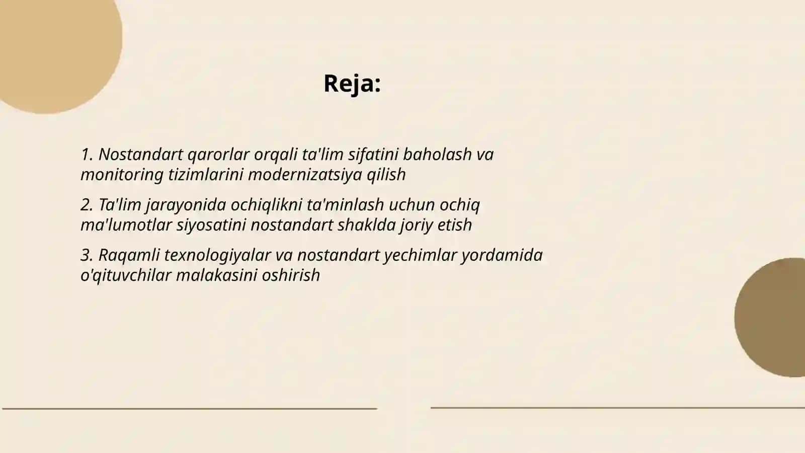 Nostandart qarorlar orqali ta'lim sifatini baholash va monitoring tizimlarini modernizatsiya qilish 2
