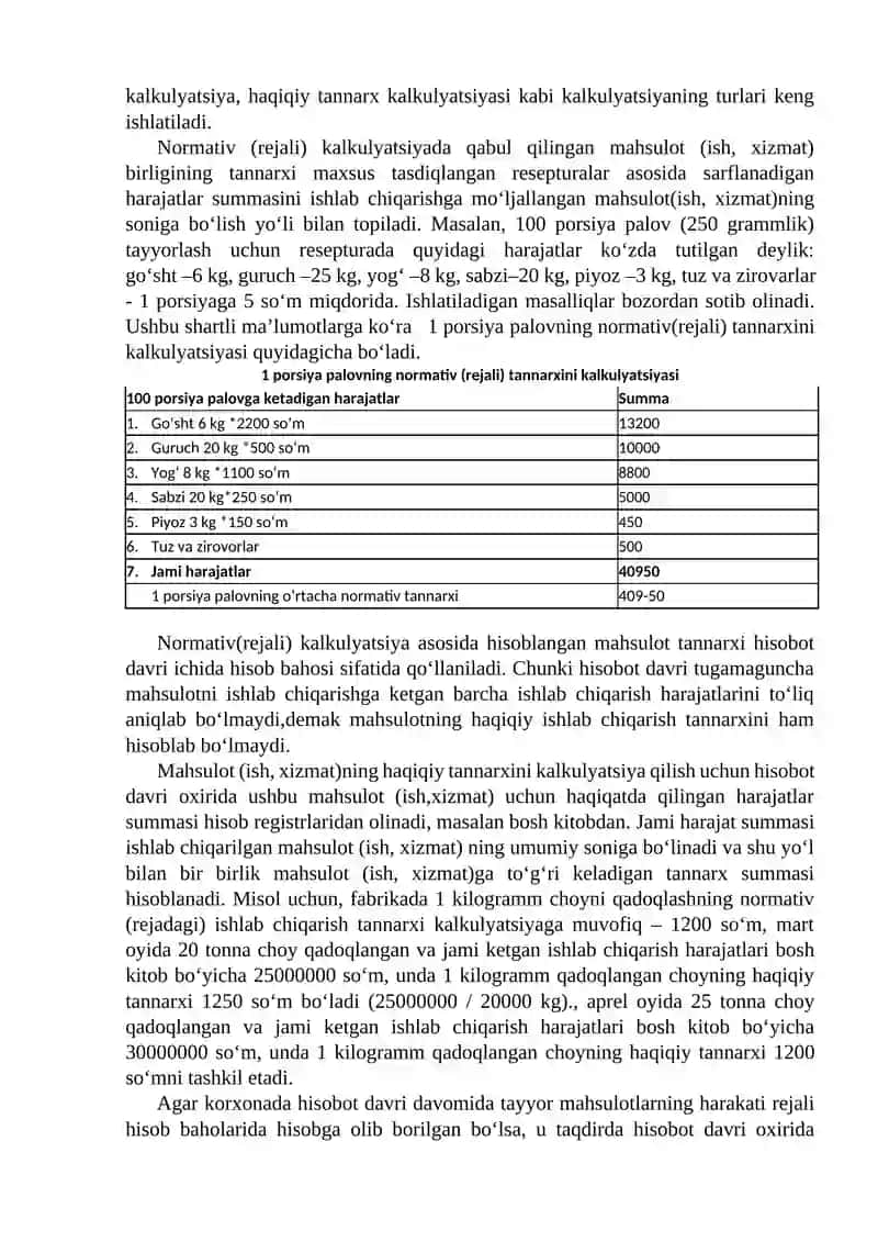 Tayyor mahsulot(ish va xizmat)lar hisobining mazmuni, baholanishi va uning vazifalari 2