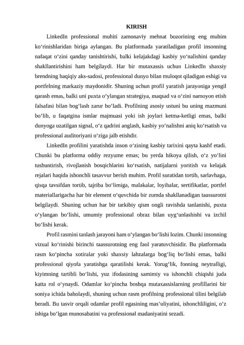 Linked LN professional profil ochish va portfel yaratish 2