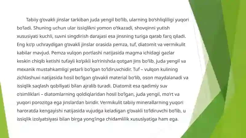 Tabiiy g‘ovakli tog' jinslaridan olingan to'ldiruvchilar 2