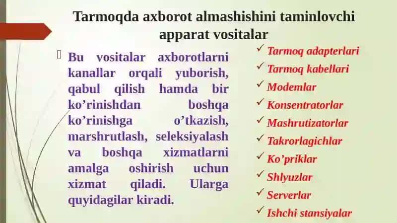KOMPYUTER TARMOQLARINING APARAT TAMINOTI 2