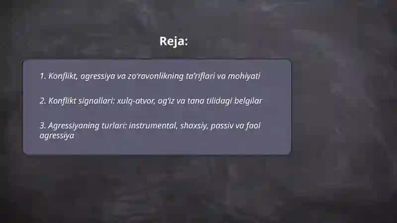 Konflekt signallar agressiya va zoʻravonlik haqida tushuncha 2