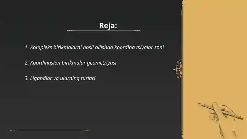 Kompleks birikmalardagi kimyoviy bog’ 2