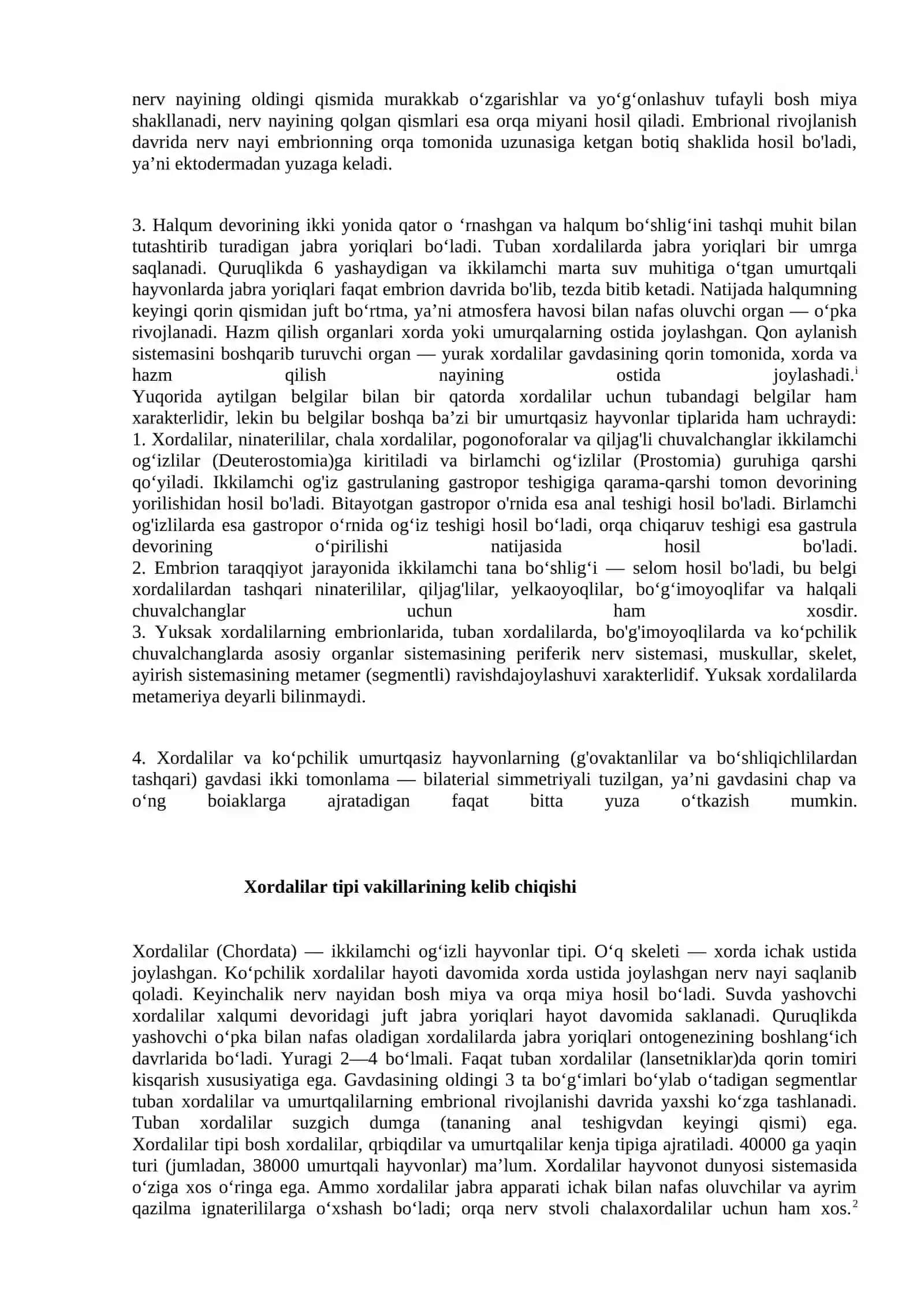 Xordalilar (Chordata) tipining umumiy tavsifi va sistematikasi 2