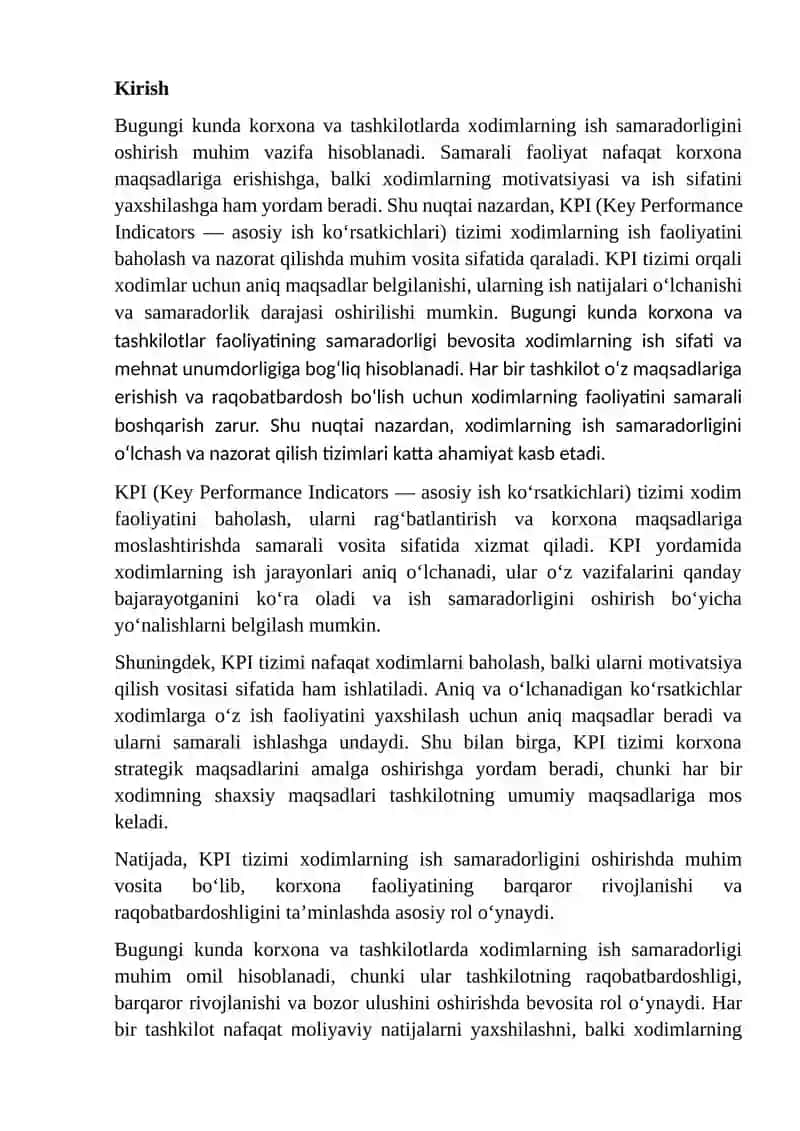 KPI tizimining o'rni 2