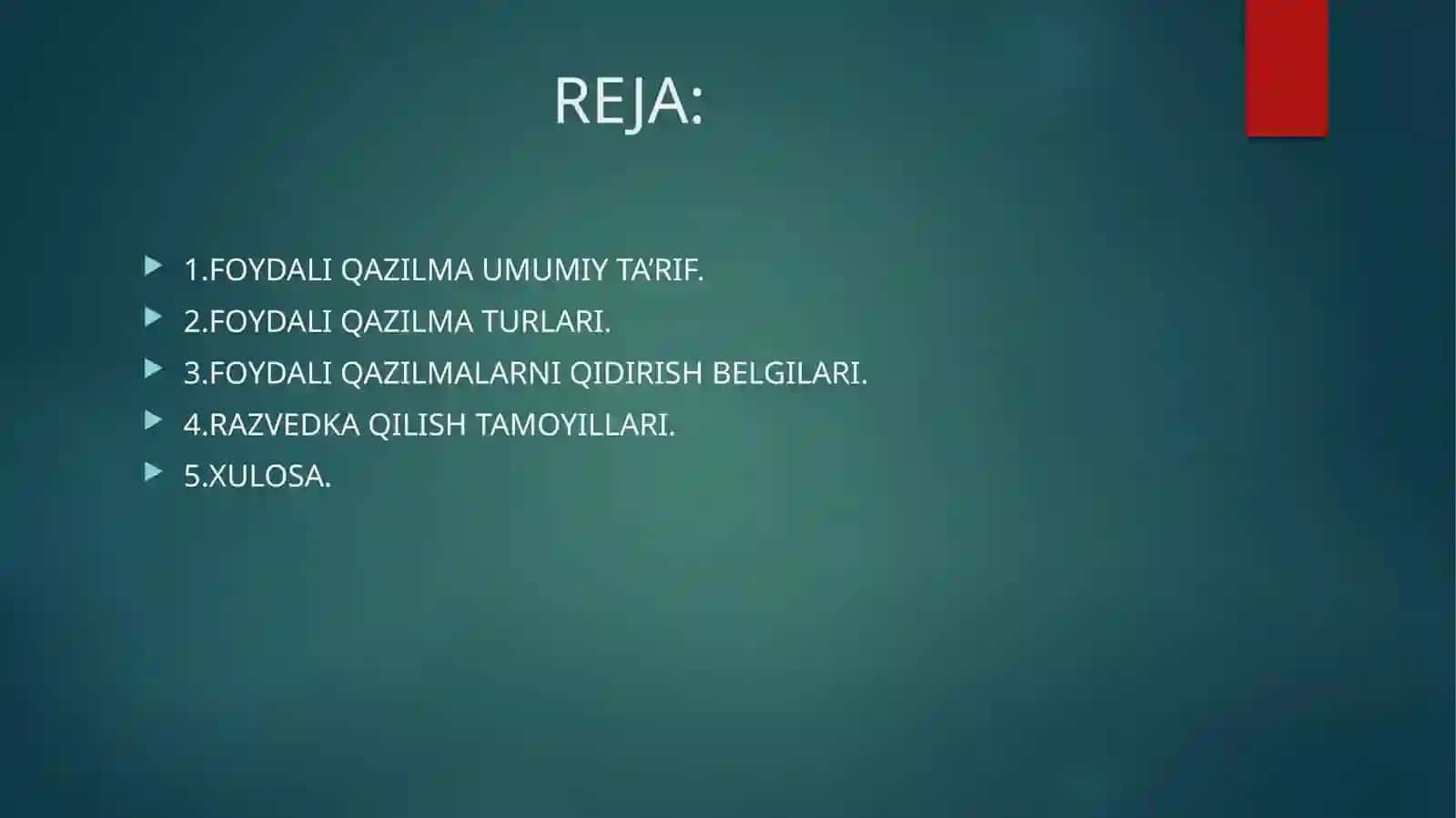 RAZVEDKA QILISH MAQSADIDA FOYDALI QAZILMA BOYLIKLARINI TARTIBLASH, GURUHLARGA AJRATISH. 2