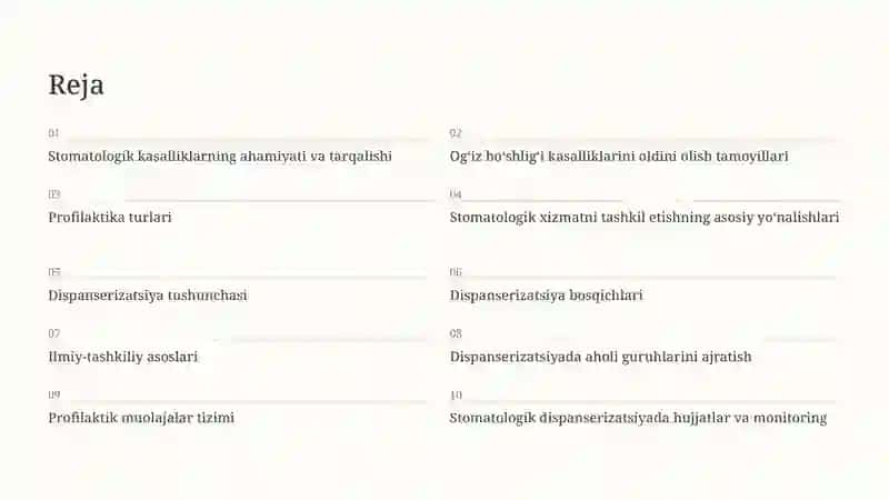 Stomatologik kasalliklarning oldini olishni tashkil etish asoslari 2