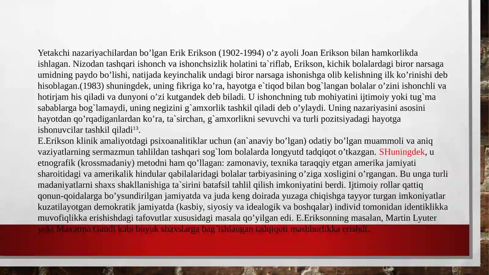 E.Eriksonning tadqiqotishlarida tadqiqot metodlari 2