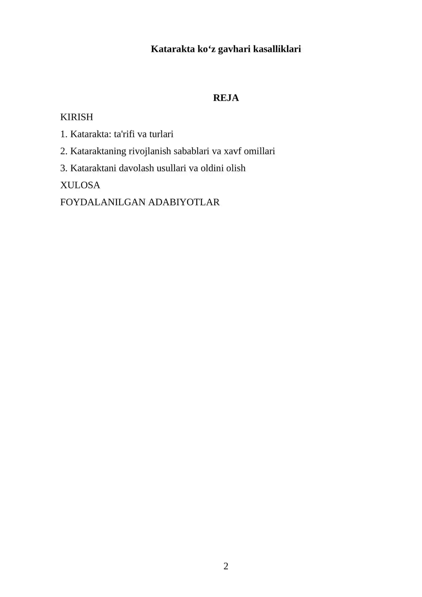 Katarakta koʻz gavhari kasalliklari REFERATI 2