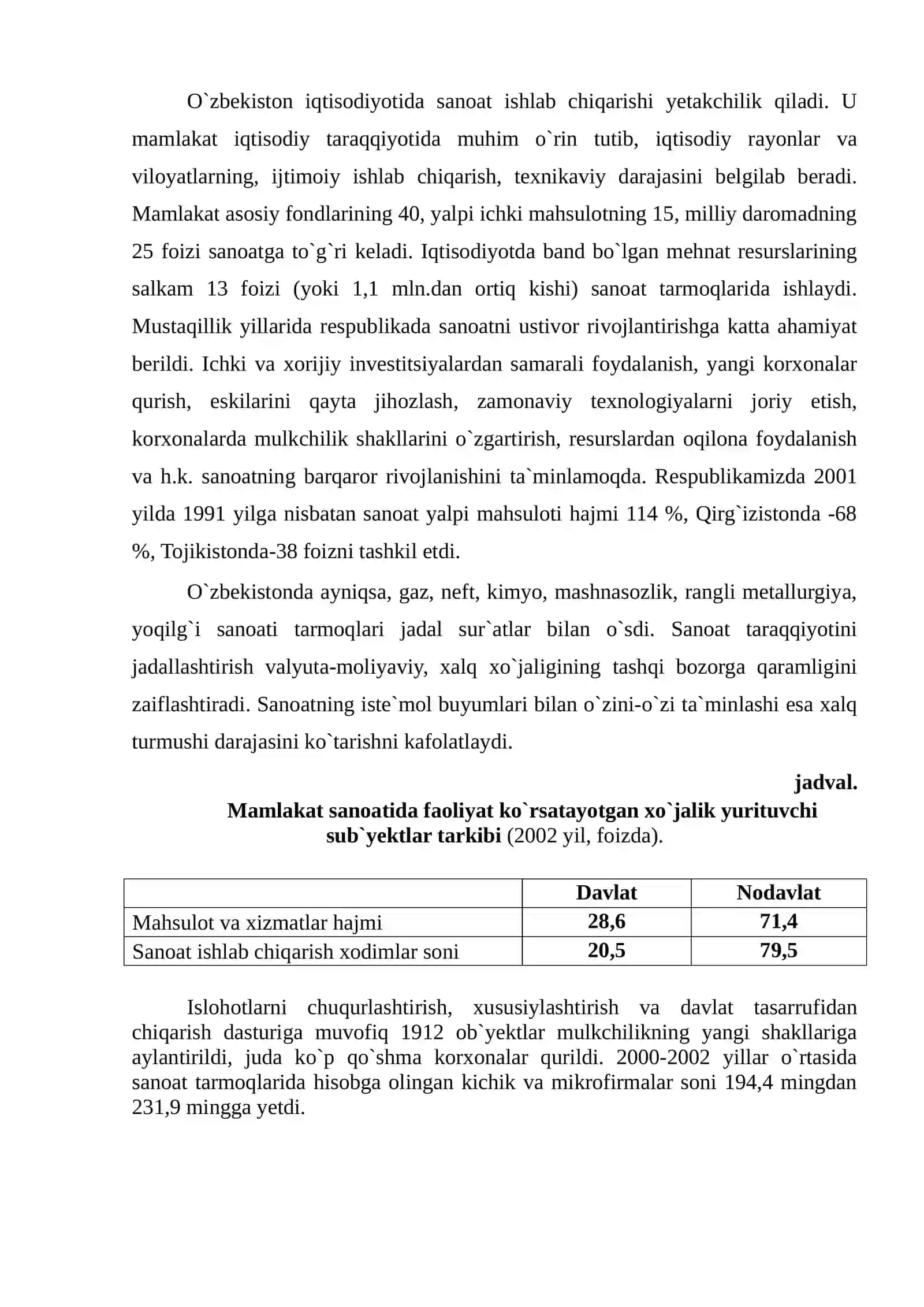O`zbekiston respublikasi sanoati va uning tarmoqlari. yoqilg`i-energetika sanoati 2