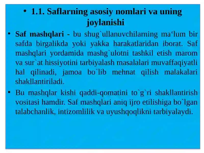 Saf mashqlari 2