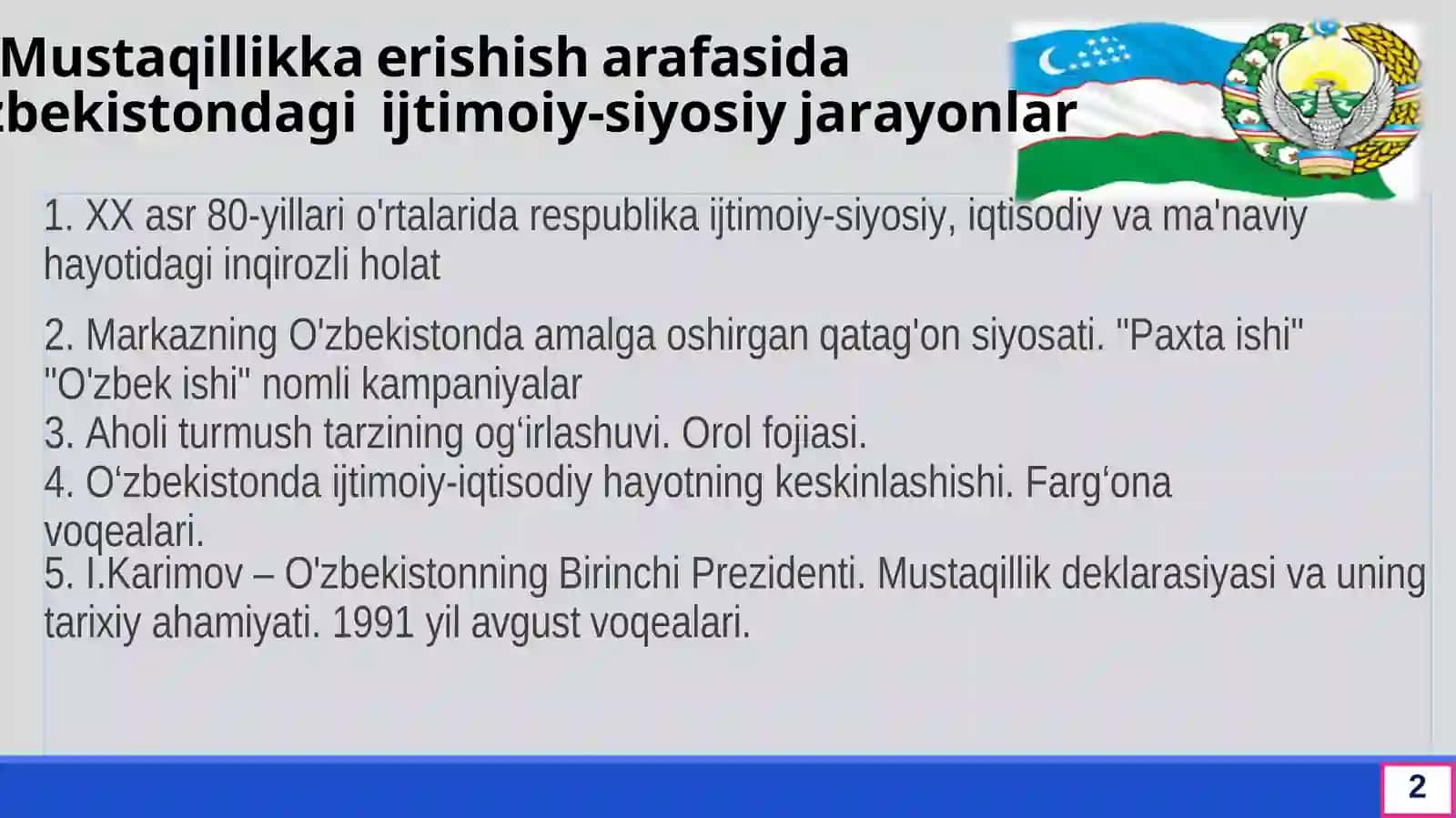 O’zbekistondagi ijtimoiy-siyosiy jarayonlar 2