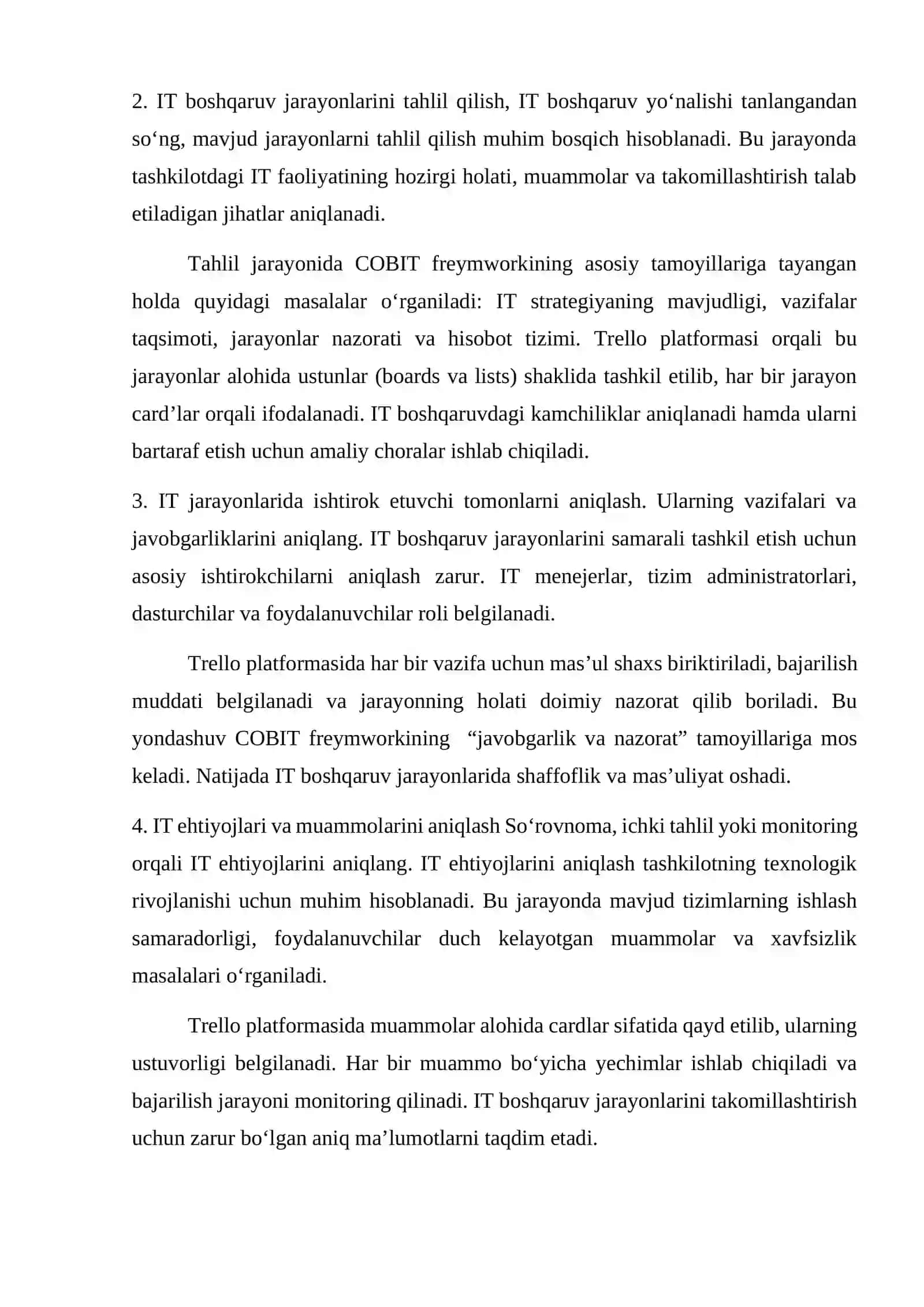 Amaliy ish. COBIT freymworkidan foydalanib IT boshqaruv jarayonlarini tahlil qilish 2