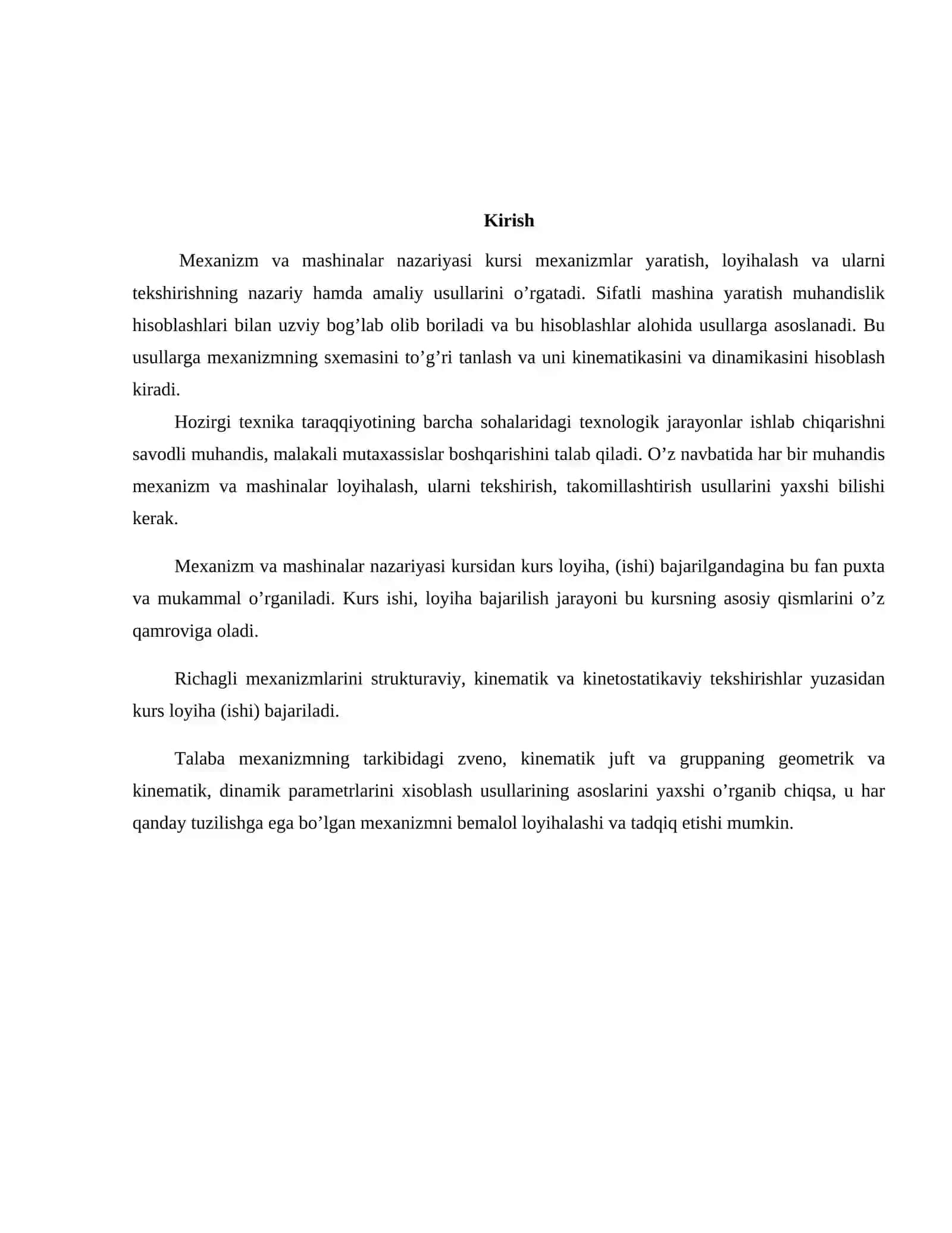 Kirish Mexanizm va Mashinalar Nazariyasi Kursi 2