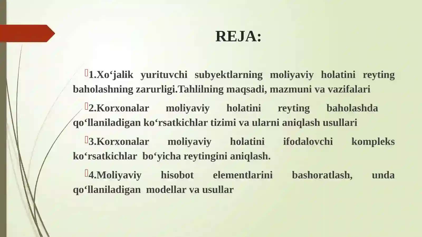 Korxonalar moliyaviy holatini reyting baholash va tahlil qilish 2