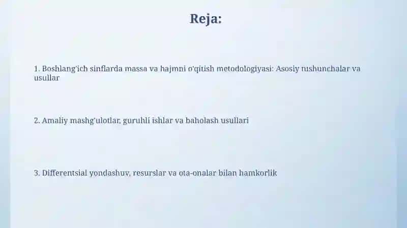 Boshlang'ich sinflarda massa va sig'im o'lchov birliklarini o'rgatish metodikasi 2