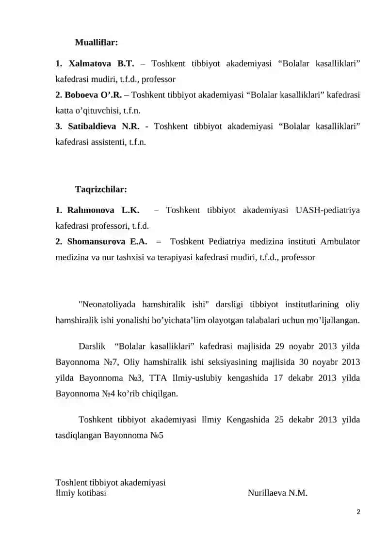 NEONATOLOGIYADA HAMSHIRALIK ISHI Darsligi 2