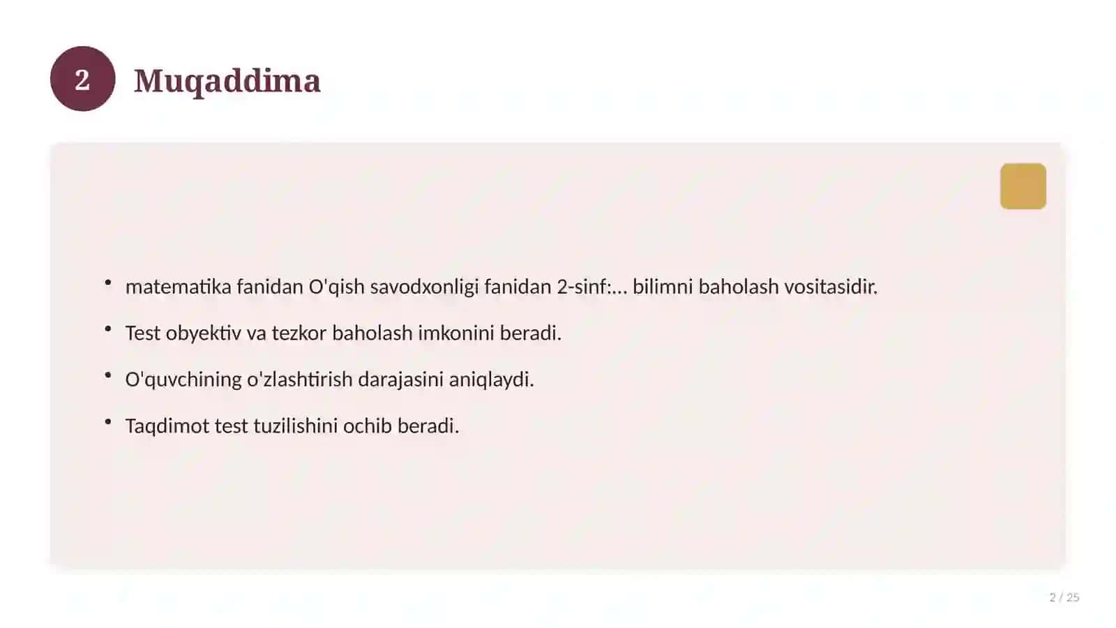 O'qish savodxonligi fanidan 2-sinf: mavzulashtirilgan nazorat ishi va tahlil 2