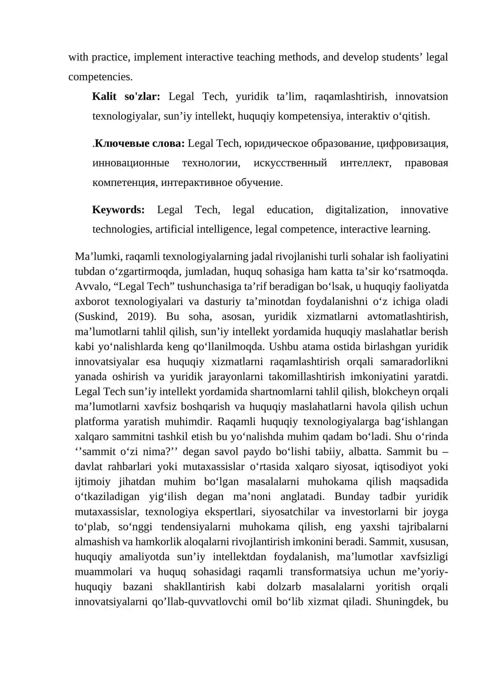 Legal Tech va xalqaro huquqiy yordam ko`rsatish jarayonlari 2