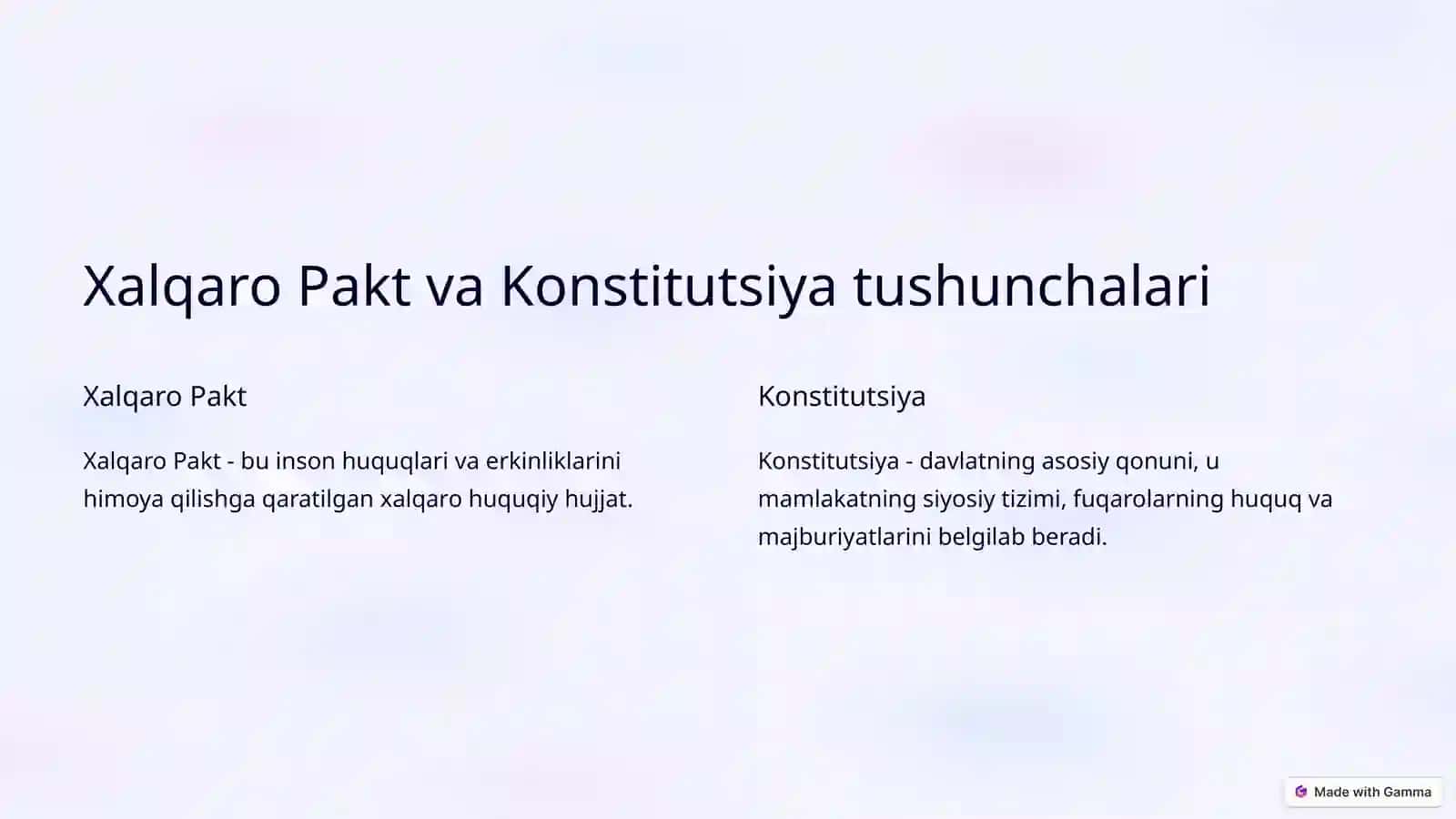 Fuqarolik va siyosiy huquqlar to'g'risidagi xalqaro Pakt va O'zbekiston Respublikasi Konstitutsiyasi 2