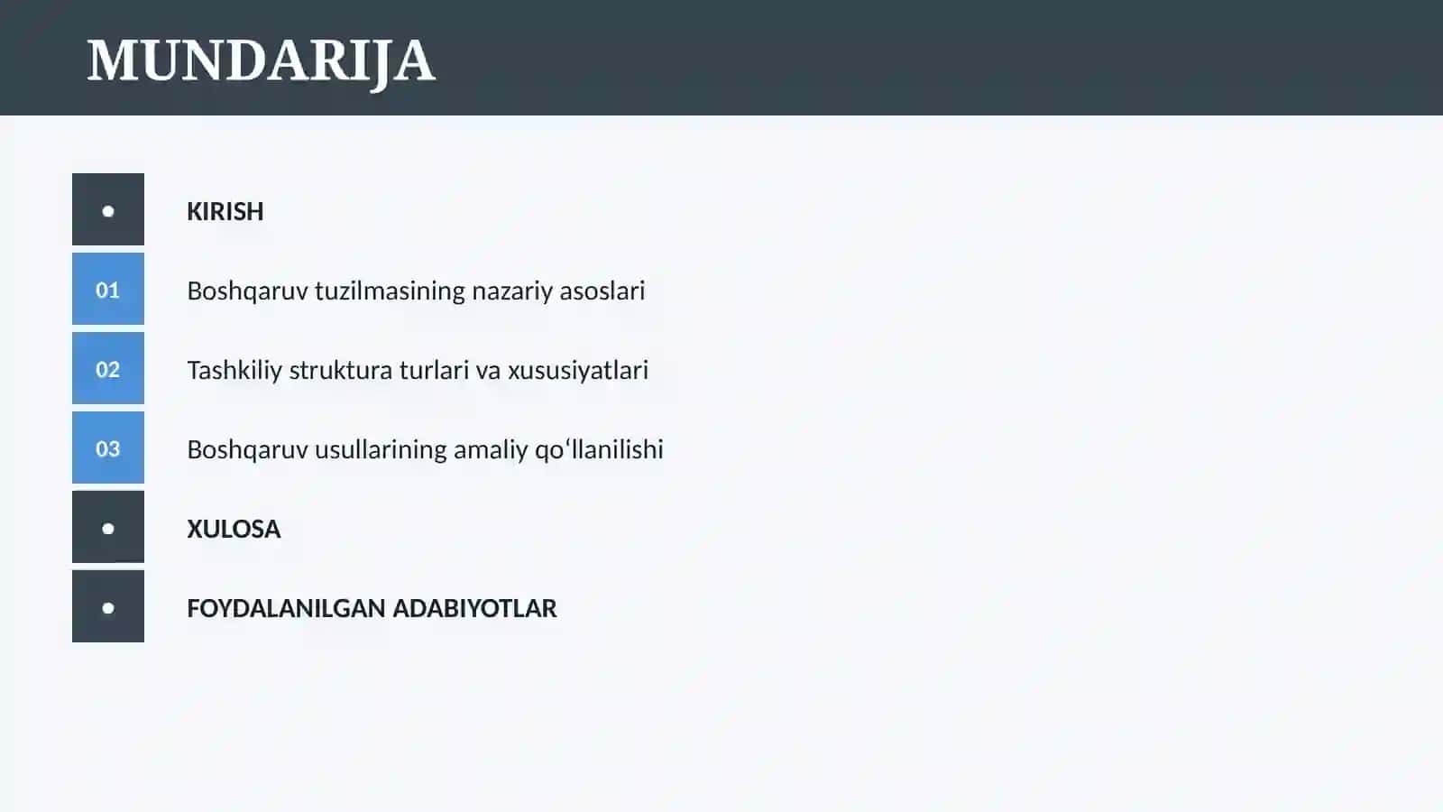 BOSHQARUVNING TASHKILIY STRUKTURASI VA BOSHQARUV USULLARI 2