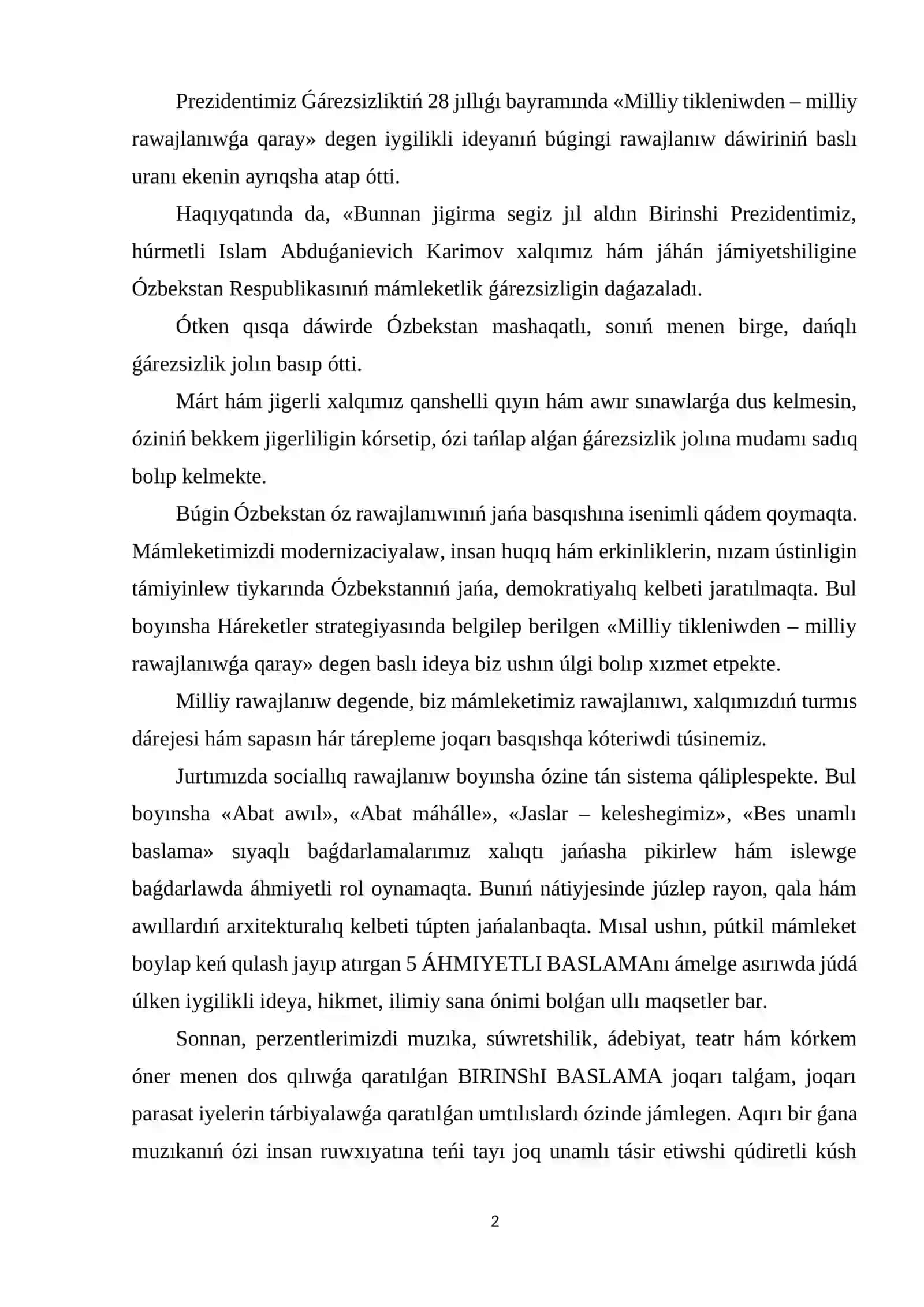 2017-2021 jillarda qabıl etilgen háreketler strategiyasi hám onıń áhmiyeti 2