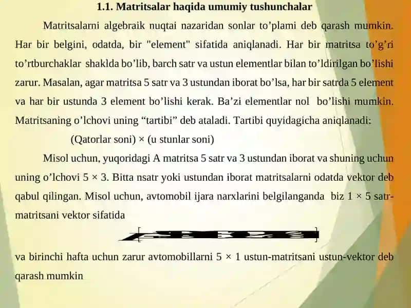MATRITSALAR VA ULAR USTIDA AMALLAR 2