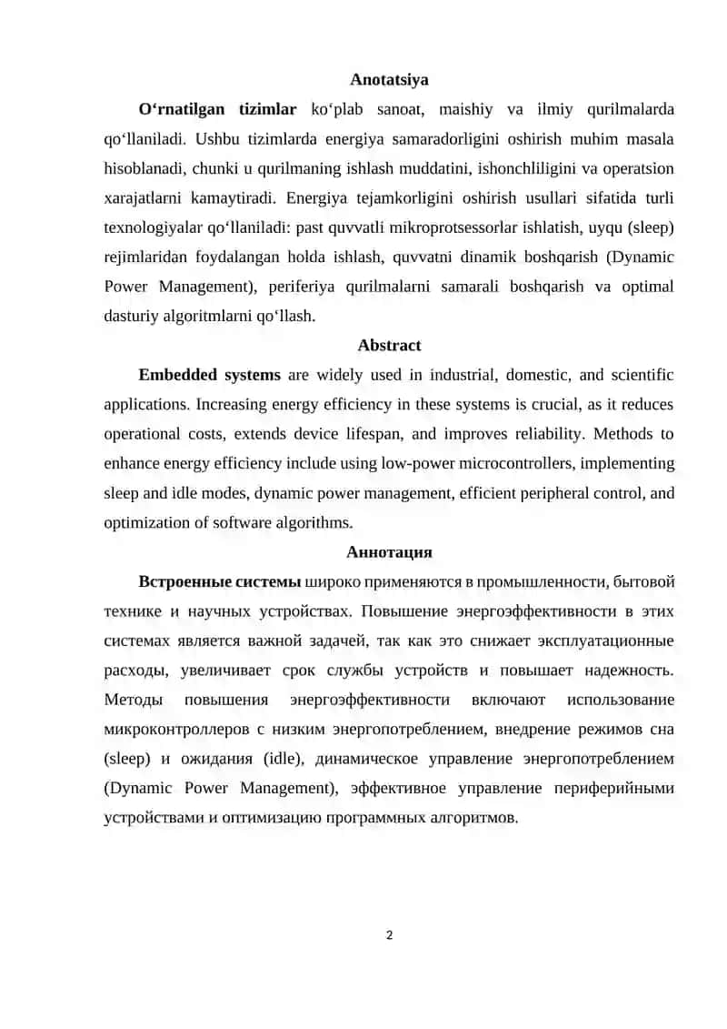 O’RNATILGAN TIZIMLARDA ENERGIYA SAMARADORLIGINI OSHIRISH USULLARI 2
