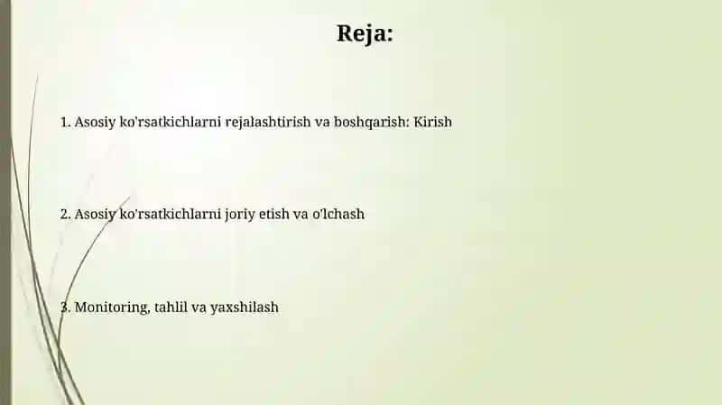Asosiy ko'rsatkichlarni rejalashtirish va boshqarish 2