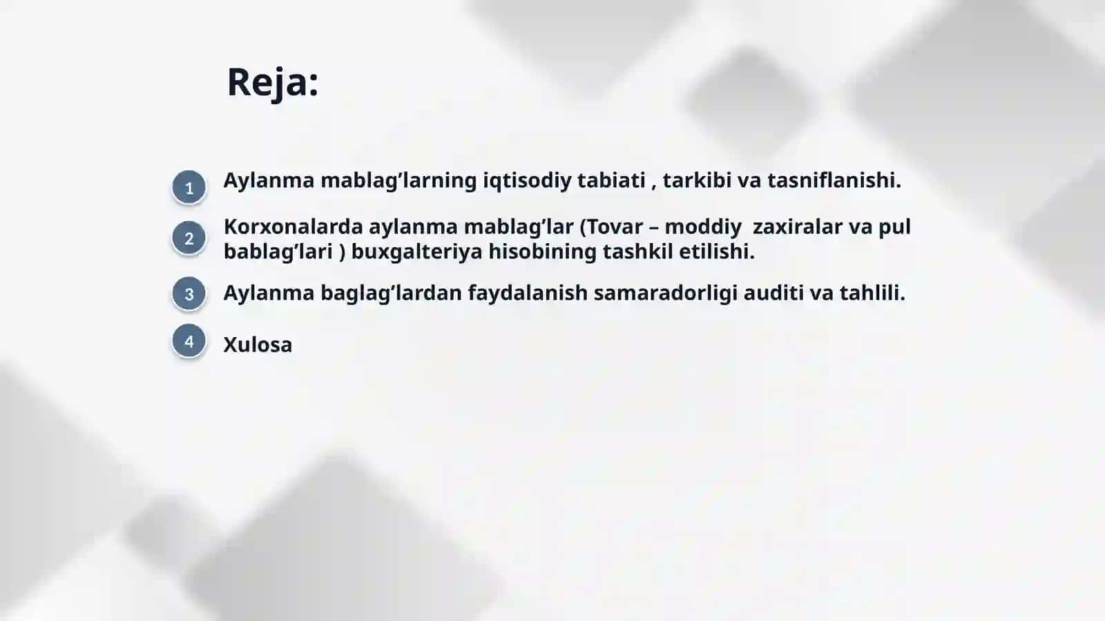 Korxonalarda aylanma mablag’lar hisobi va auditi 2