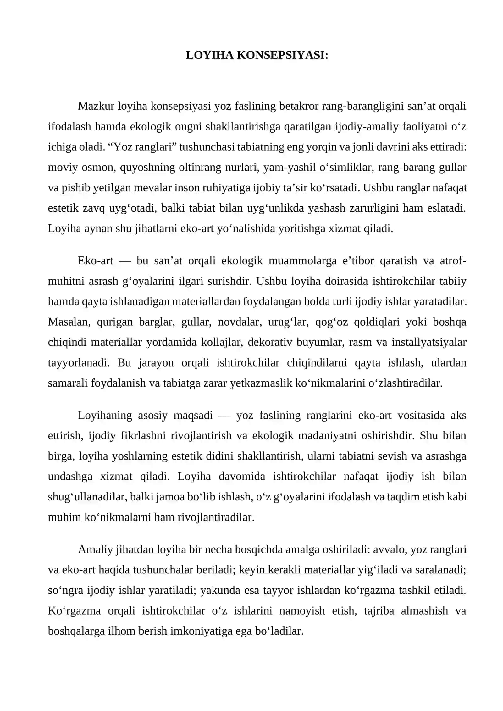 Yozgi eko-art loyihalari 2