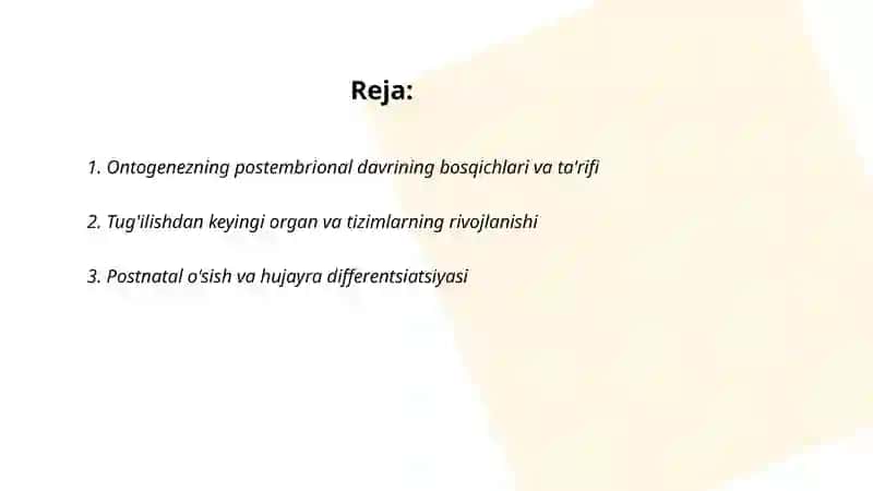 Ontogenezning postembrional davri 2