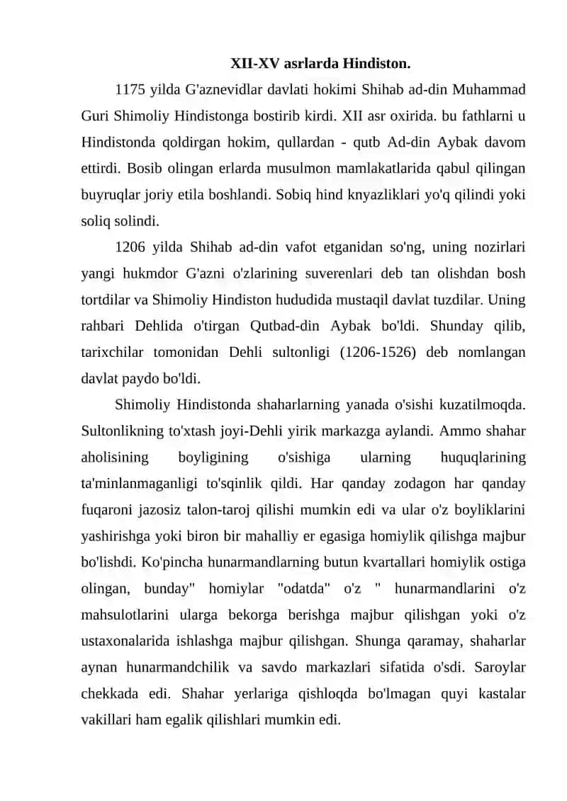 XII-XV asrlarda Hindiston. 2