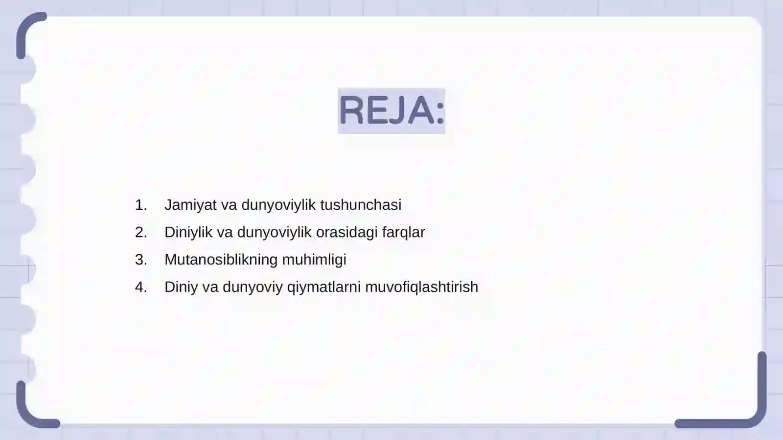 Jamiyat hayorida dunyoviylik diniylik mutanosibligi haqida 2