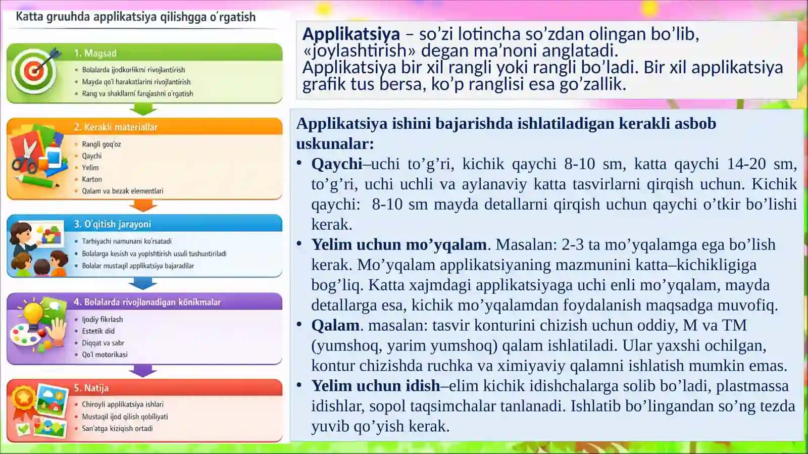 Maktabgacha yoshdagi bolalarni katta guruhda applikatsiya ishlariga o’rgatish 2