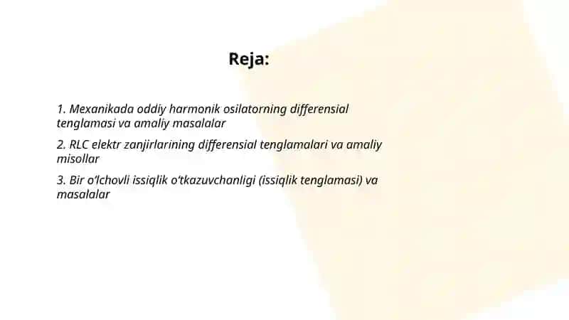 Mexanikada oddiy harmonik osilatorning differensial tenglamasi va amaliy masalalar 2