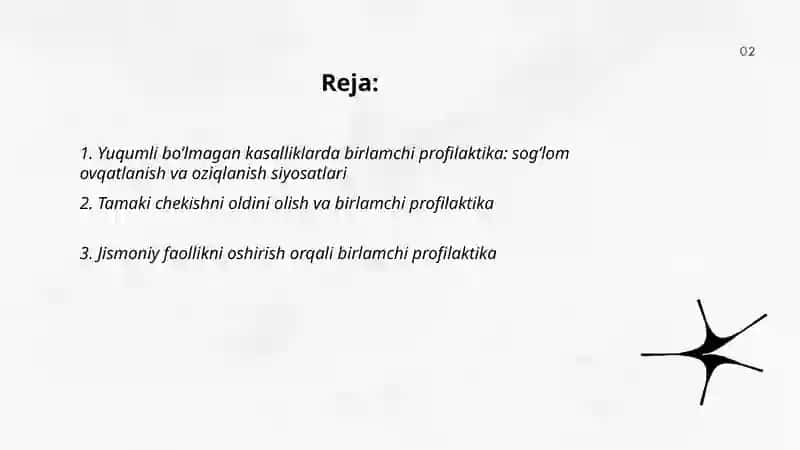Yuqumli bo’lmagan kasalliklarning birlamchi, ikkilamchi, uchlamchi profilaktikasi 2