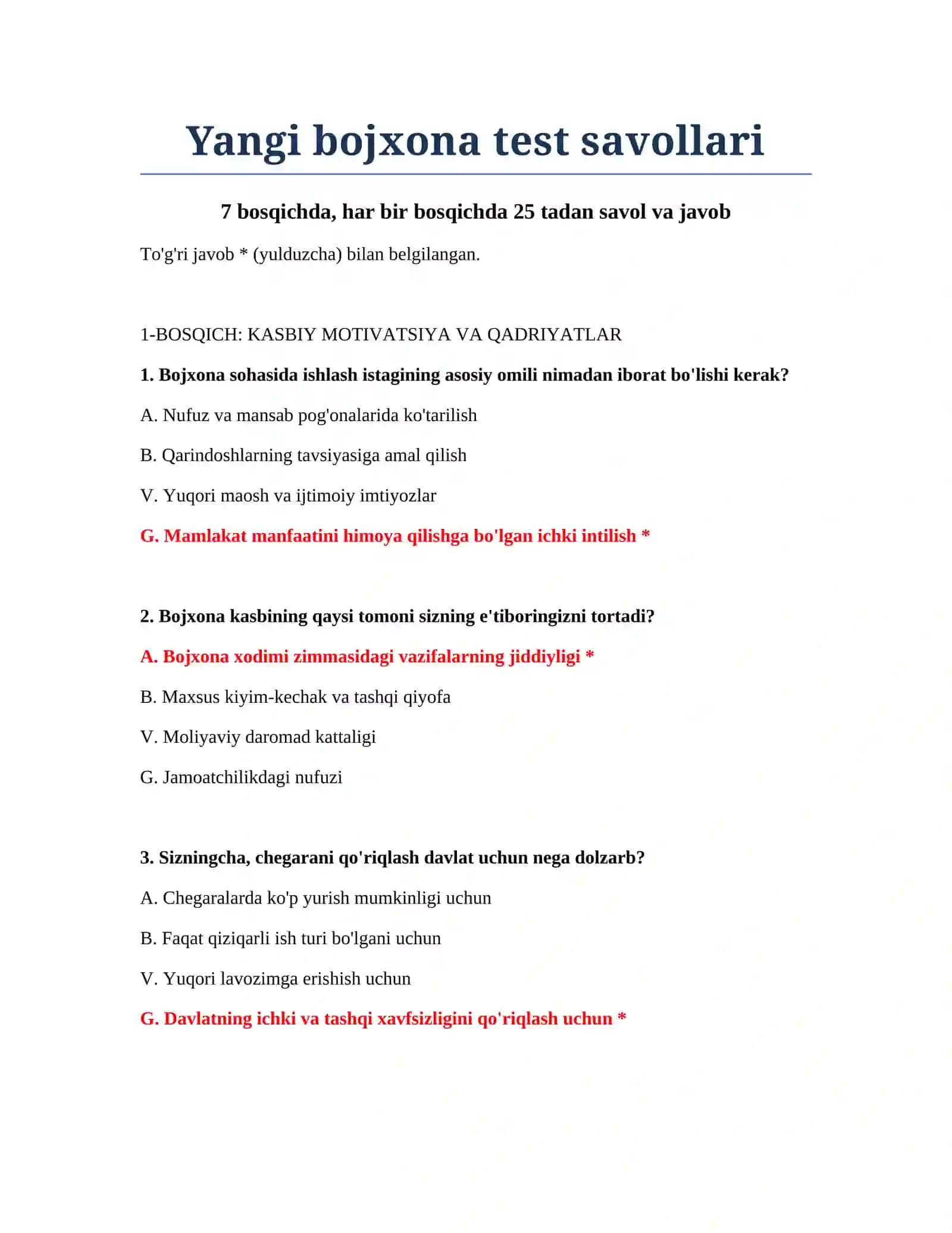 Yangi bojxona test savollari 2