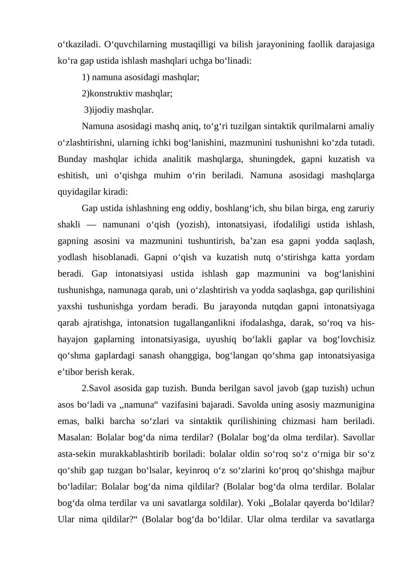 Gap ustida ishlashga oid mustaqil ishlar 2