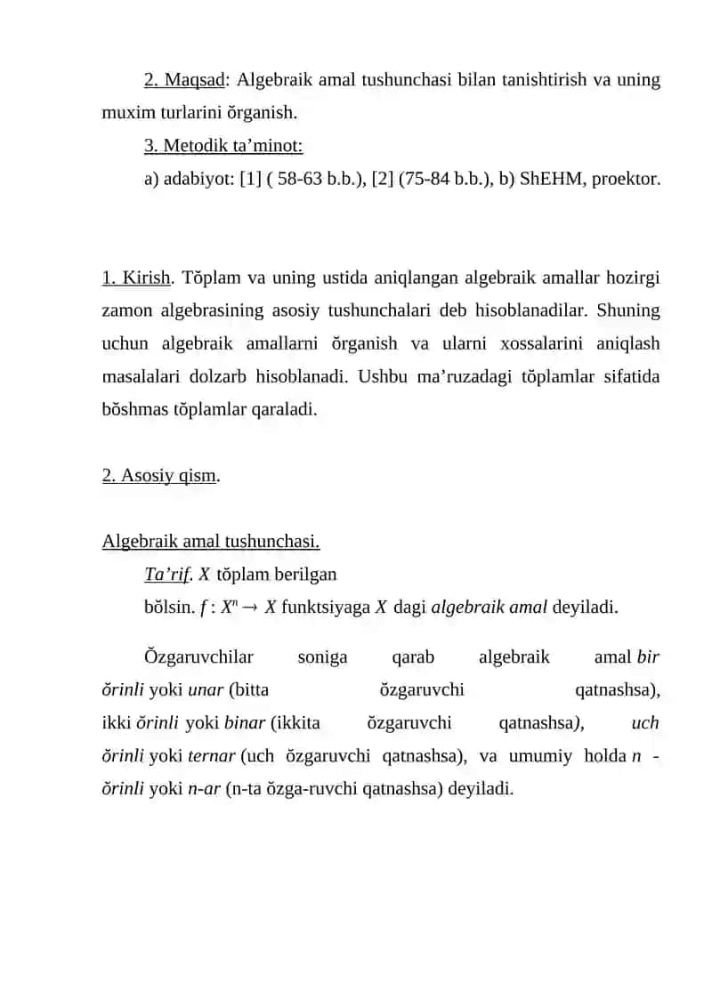 BINAR ALGEBRAIK OPERATSIYALARGA MISOLLAR 2